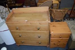 Pine Three Drawer Wash Stand and a Bedside Cabinet