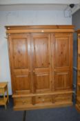 Pine Triple Wardrobe with Three Drawers 155cm leng