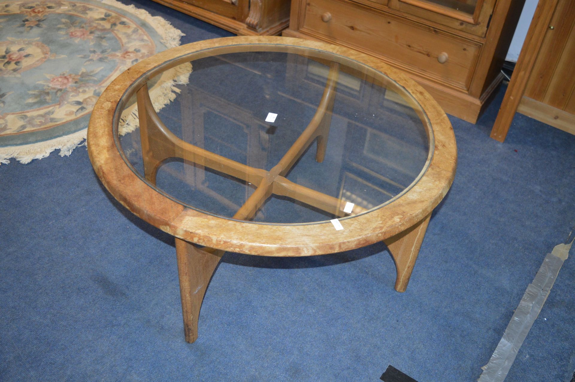 Retro Teak Glass Toped Coffee Table 88cm diameter