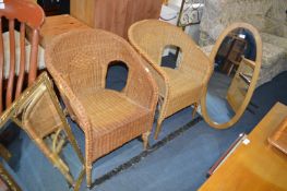 Two Basket Weave Conservatory Chairs and Two Mirro