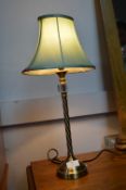 Brass Barley Twist Table Lamp with Blue Shade