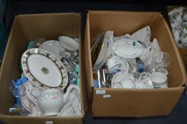 Two Large Boxes of Assorted Pottery and Glassware