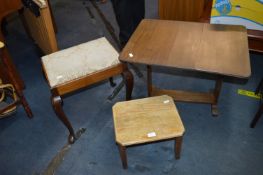 Small Mahogany Drop Leaf Side Table and Two Stools