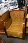 Basket Weave Wooden Framed Easy Chair