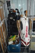 Cage of Golf Bags, Clubs, Trophies and Collectible