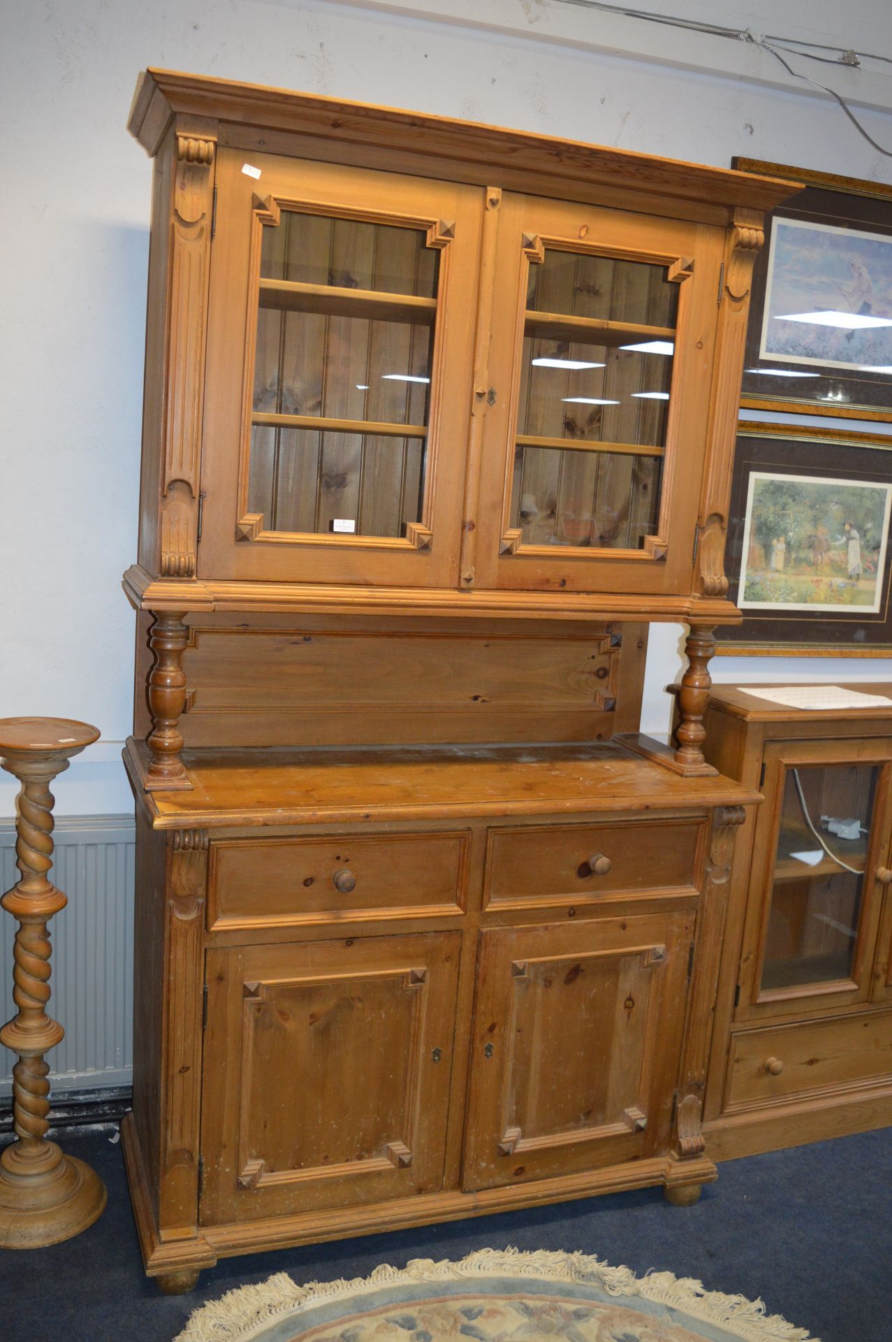 Pine Dresser with Glazed Cabinet Top 123cm wide, 2