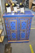 Blue Painted Cabinet with Fleur De Lys Decoration