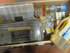 Box of Nuts, Bolts, Drill Bits, etc.