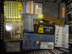 Box of Screw Bits, Router Cutters, Diamond Burs, e