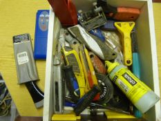 Box of Tools Including Stanley Knives, Punches, Sc