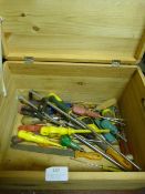 Pine Storage Box with Quantity of Screwdrivers