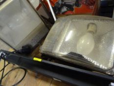 Two Flood Lights and Wall Mounted Fluorescent Lamp