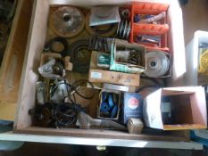 Box of Pulleys, Lathe Cutting Tools, etc.