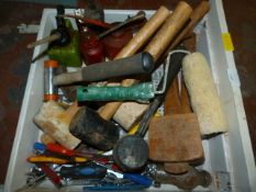 Box of Tools Including Mallets, Oil Cans, etc.