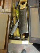 Box of Tools; Whetstones, Chisels, Saw, Hammers, e