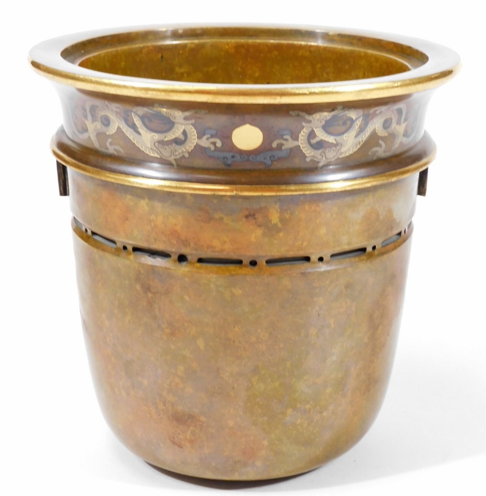 A fine Japanese two-colour patinated bronze koro, with gilt piquet work embellishments, silvered - Image 12 of 17