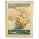 Renato Longanesi (Italian b.1931). Sailing ship in choppy seas, oil on canvas, signed, verso dated