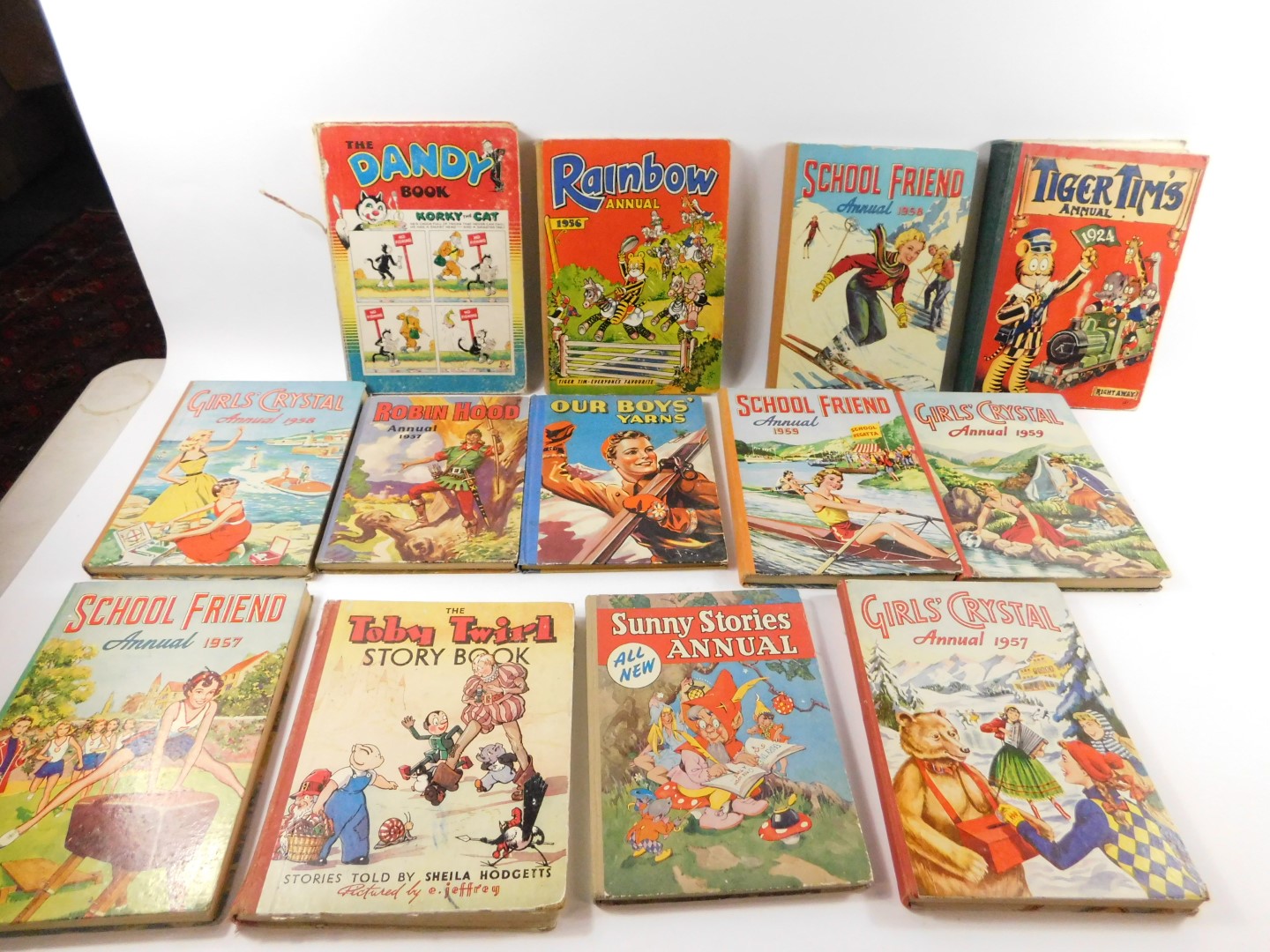 Children's annuals and story books, including Tiger Tim's Annual 1924, The Dandy Book 1955,
