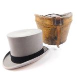 A grey wool felt top hat by Herbert Johnson, 38 New Bond Street, London., inner length 7 7/8", 6 1/
