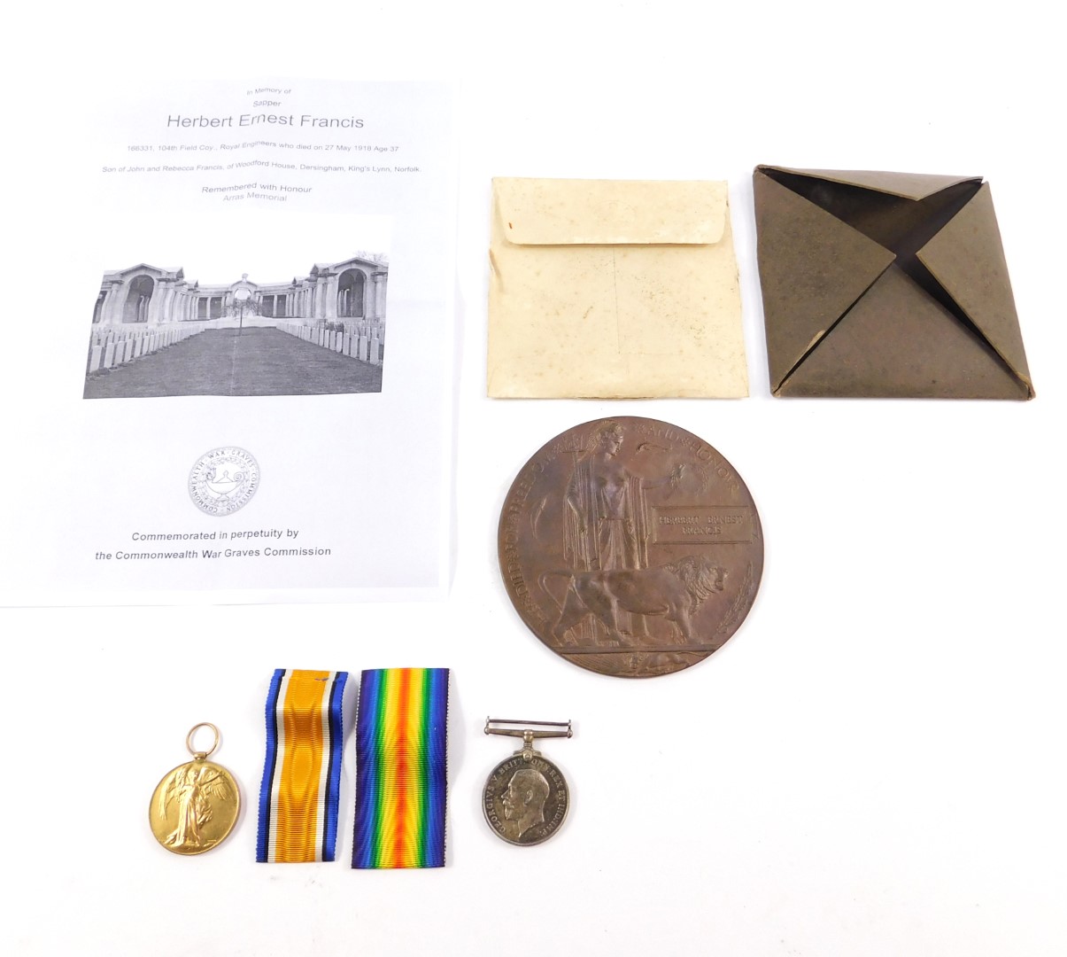 A Great War bronze Widow's Penny, To Sapper Herbert Ernest Francis, 104th Field Coy., Royal
