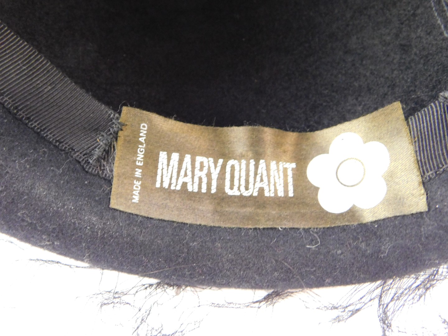 A late 20thC Mary Quant black felt hat, with a black lace all round veil, boxed for Paul Harding, - Image 2 of 3