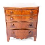 A George IV flame mahogany bow fronted bachelor's chest of drawers, with four graduated drawers,