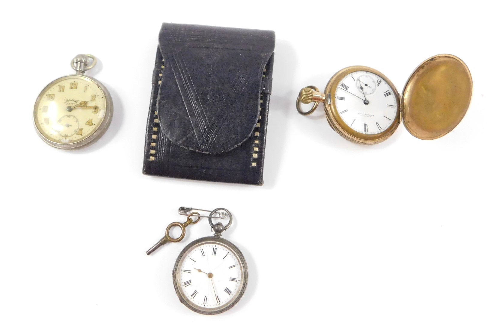 A Waltham gentleman's gold plated Hunter pocket watch, keyless wind, enamel dial bearing Roman