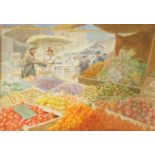 Herbert and Eric Collyer (British, 20thC). Market stall with fruit and flowers, watercolour, signed,