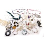 Silver and costume jewellery, including cuff links, simulated pearls, pins, bangles, rings, etc. (