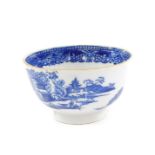 A late 18thC porcelain tea bowl, chinoiserie decoration with landscapes, 8.5cm Dia.