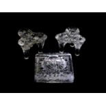An Orrefors cut glass ash tray, of square form, with a textured base, etched mark, 15.5cm Dia,