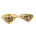 A Victorian 18ct gold diamond and sapphire ring, size Q, together with an 18ct gold seed pearl and