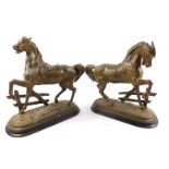 Arthur Waagen (German, 1833-98). A pair of bronzed spelter figures of horses, modelled in prancing
