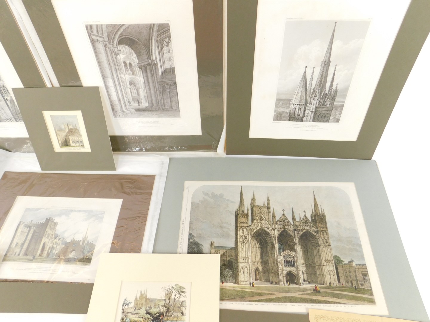 A portfolio of 19thC engravings relating to the interior and exterior of Peterborough Cathedral, - Image 2 of 4