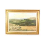 Philip Kilner (20thC). Figures harvesting in a hilly landscape, oil on canvas, signed, 49.5cm x 74.