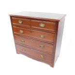 A Victorian mahogany chest of drawers, with two short over three long drawers, raised on fluted