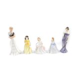 Five Royal Doulton figures, comprising Kimberley HN3379, Harmony HN2824, Flowers For You HN3889,