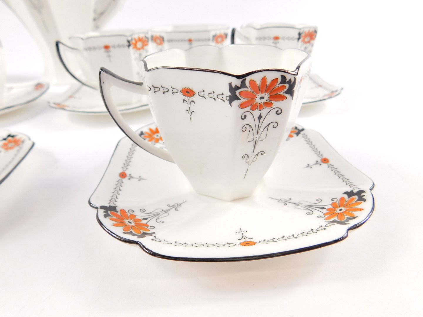 An early 20thC Shelley porcelain part coffee service, decorated in the Red Daisy pattern, No - Image 2 of 4