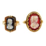 A Victorian gold and agate cameo ring, bust portrait of lady, size M, and a further agate and seed