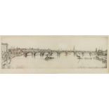 Alfred John Bennett (British, 1861-1923). Waterloo Bridge, etching, signed with blind stamp, 13.