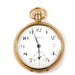 A George VI 9ct gold cased gentleman's pocket watch, open faced, keyless wind, Waltham enamelled