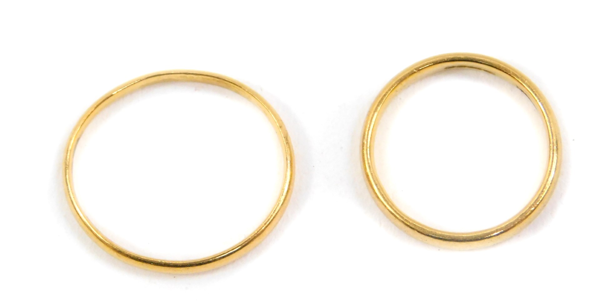 Two 22ct gold wedding bands, sizes R and K, 5.1g. - Image 2 of 2