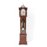A late 20thC Highlands mahogany cased grandmother clock, Tempus Fugit break arch silvered dial, with