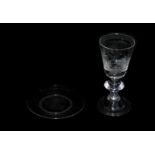 Brian Jabez Francis R.M.S, S.G.A. A cut glass communion chalice and wafer plate, acid etched with