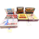 Corgi and Gilbow die cast buses, boxed, comprising Battle of Britain Yellow Coach 743 98461.,