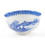 A Worcester First Period blue and white slop bowl, decorated in the Fisherman pattern, crescent