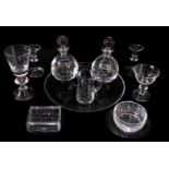 Brian Jabez Francis R.M.S, S.G.A. A clear glass set of church 'plate' acid etched with a crown of