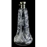 A George V cut glass large scent bottle, of bell shape with silver mount, London 1922, glass (AF),
