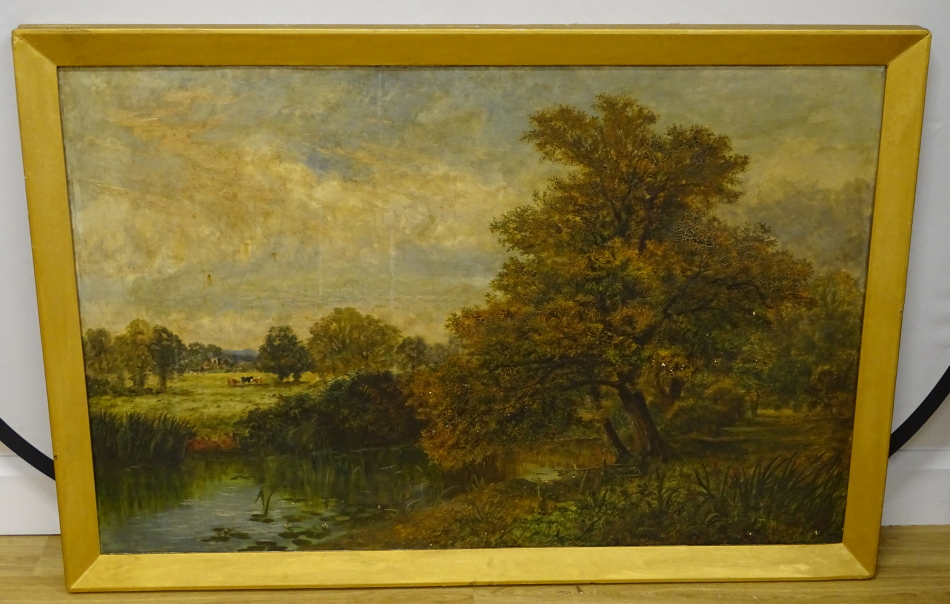 Walter H W Foster (fl.1861-1888). In the Betchworth Meadows Surrey, oil on canvas, signed and titled - Image 2 of 4