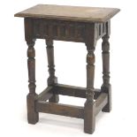 A 17thC style oak joint stool, 46cm W, 56cm H.